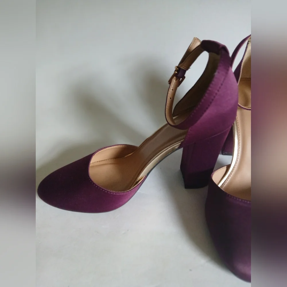 Women's A New Day burgundy fabric ankle strap heeled shoes Sz7M thick heel - Picture 8 of 16